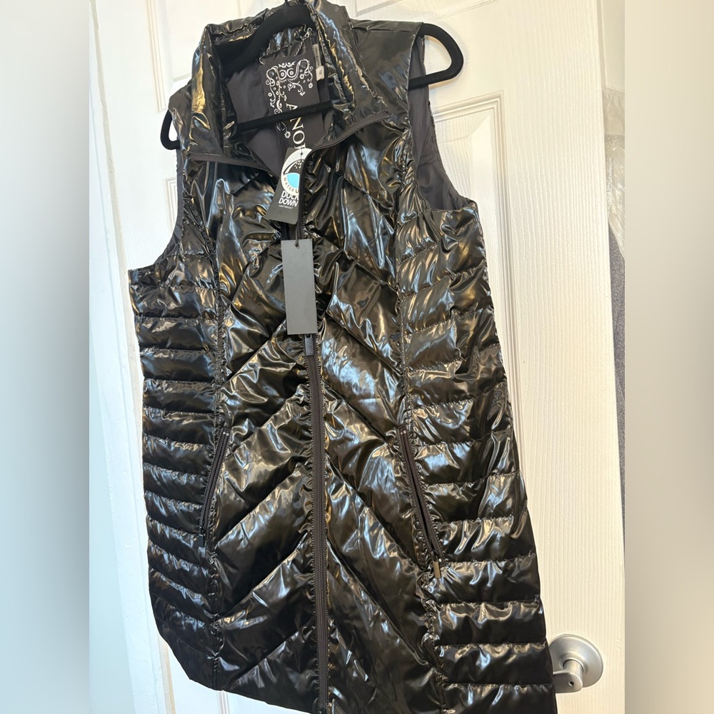 A’NOMA Black Shiny Duck Down Puffer Vest Women’s XL NWT Water Resistant Light - Picture 7 of 11